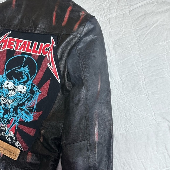 Metallica Leather Jacket Upcycle hand colored and decorated well loved - Picture 6 of 17